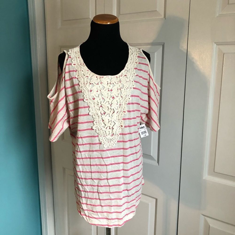 Striped Cold Shoulder Tee